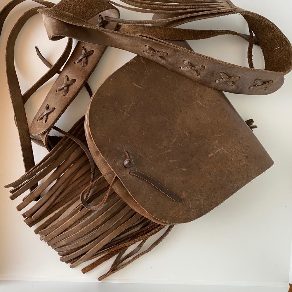 Handmade Leather Shoulder Bag Purse with Fringe